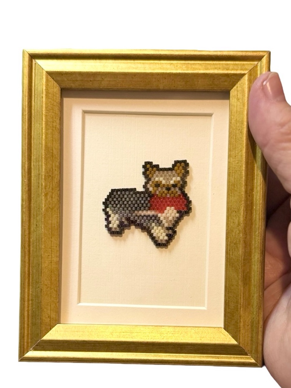 Yorkshire Terrier Tiny Beaded Framed Art – Handmade Mini Dog Decor